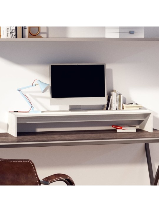 Stojan na monitor bílý 100 x 27 x 15 cm masivní borové dřevo