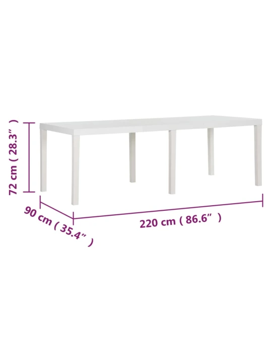 Zahradní stůl 220 x 90 x 72 cm PP bílý