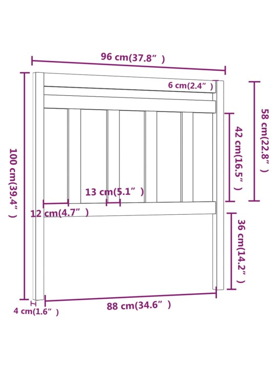 Čelo postele bílé 96 x 4 x 100 cm masivní borovice