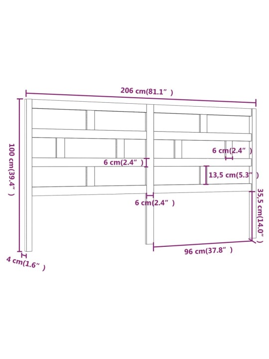 Čelo postele 206 x 4 x 100 cm masivní borovice