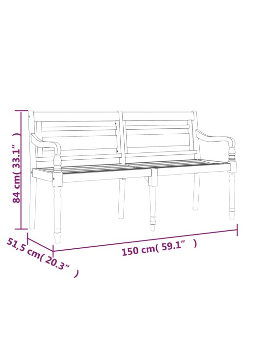 Lavice Batavia s antracitovou poduškou 150 cm masivní teak