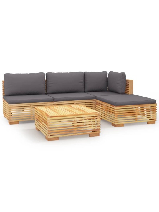 5dílná zahradní sedací souprava s poduškami masivní teak