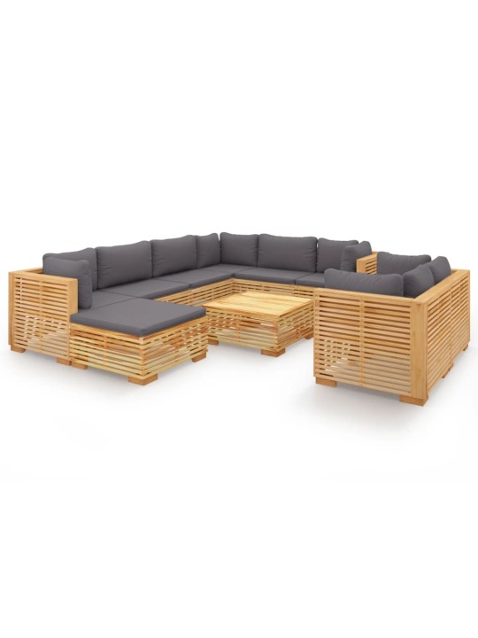 10dílná zahradní sedací souprava s poduškami masivní teak