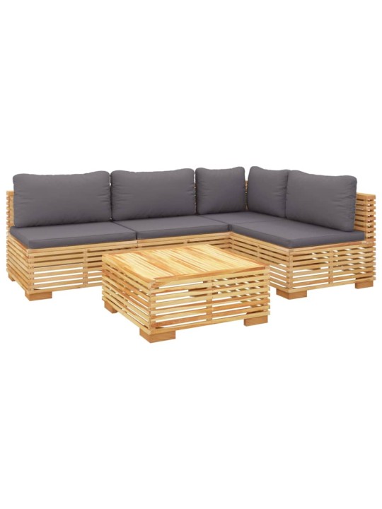 5dílná zahradní sedací souprava s poduškami masivní teak