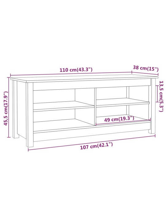 Lavice s botníkem medově hnědá 110x38x45,5 cm masivní borovice