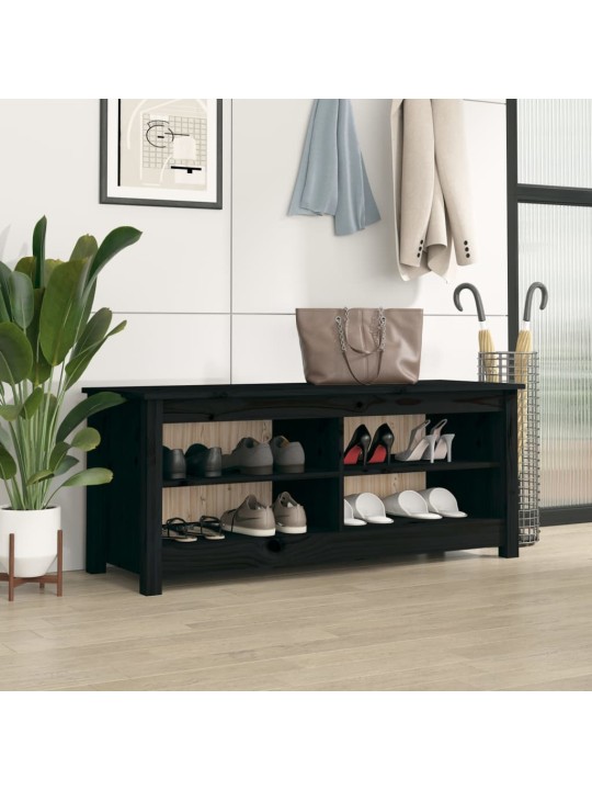 Lavice s botníkem černá 110 x 38 x 45,5 cm masivní borovice