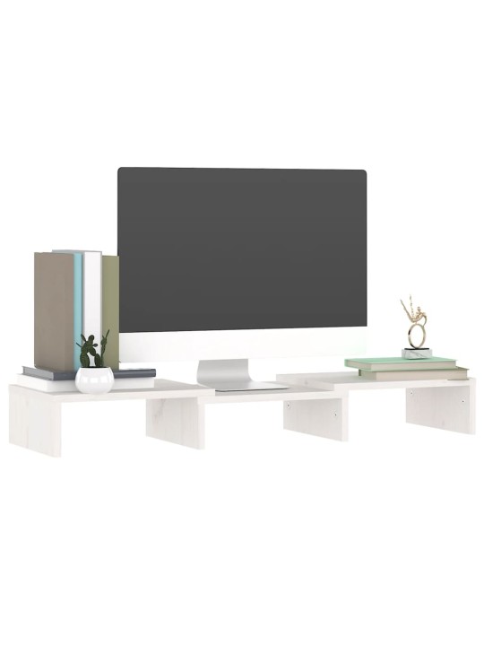 Stojan na monitor bílý 60 x 24 x 10,5 cm masivní borové dřevo