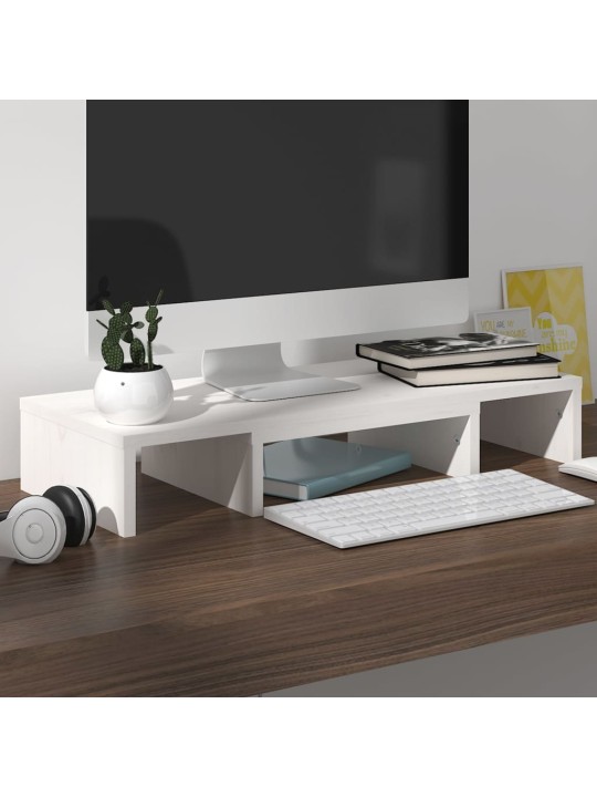 Stojan na monitor bílý 60 x 24 x 10,5 cm masivní borové dřevo
