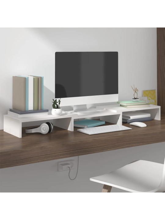 Stojan na monitor bílý 80 x 24 x 10,5 cm masivní borové dřevo