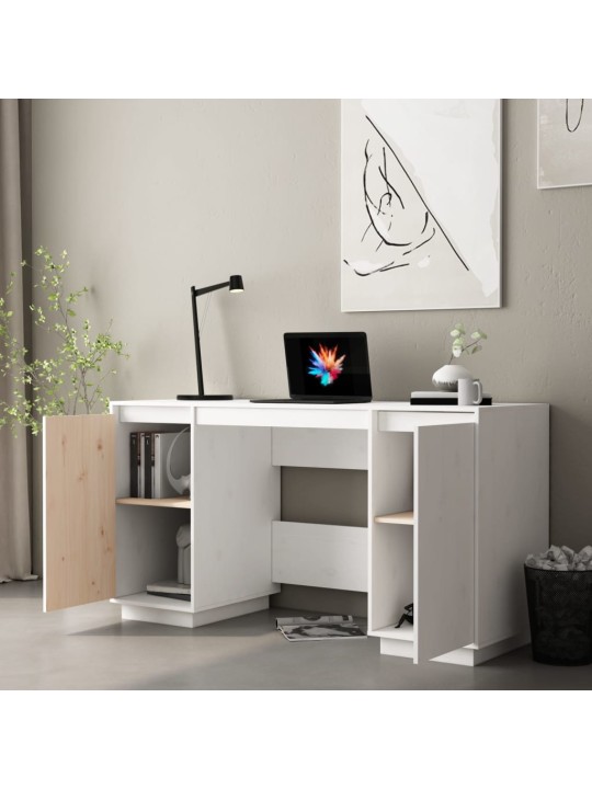 Psací stůl bílý 140 x 50 x 75 cm masivní borové dřevo
