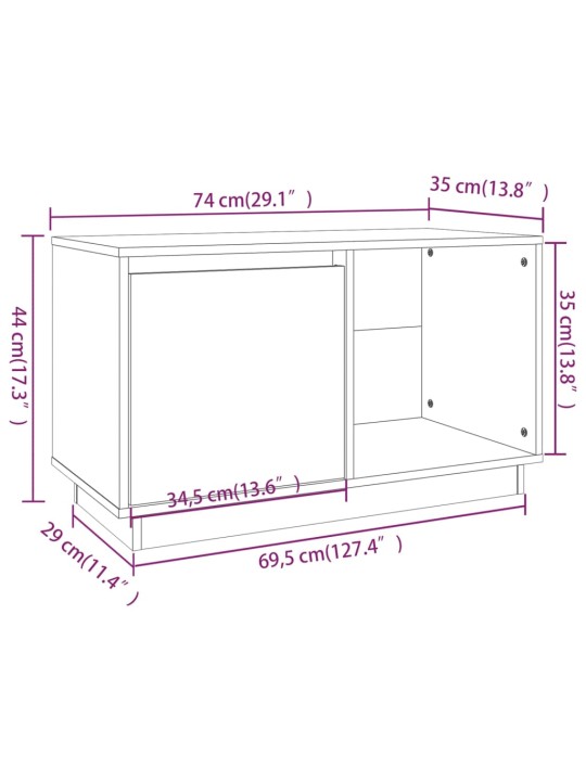 TV skříňka šedá 74 x 35 x 44 cm masivní borové dřevo