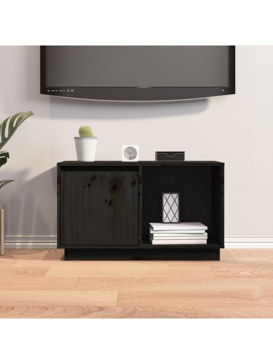 TV skříňka černá 74 x 35 x 44 cm masivní borové dřevo