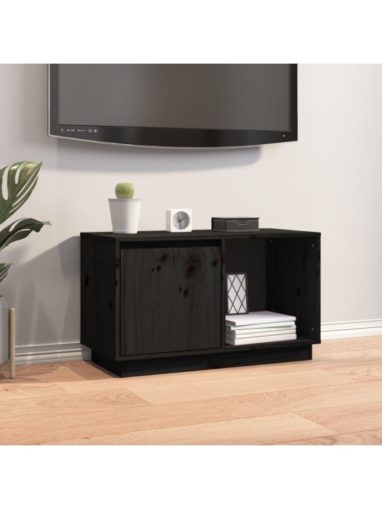 TV skříňka černá 74 x 35 x 44 cm masivní borové dřevo