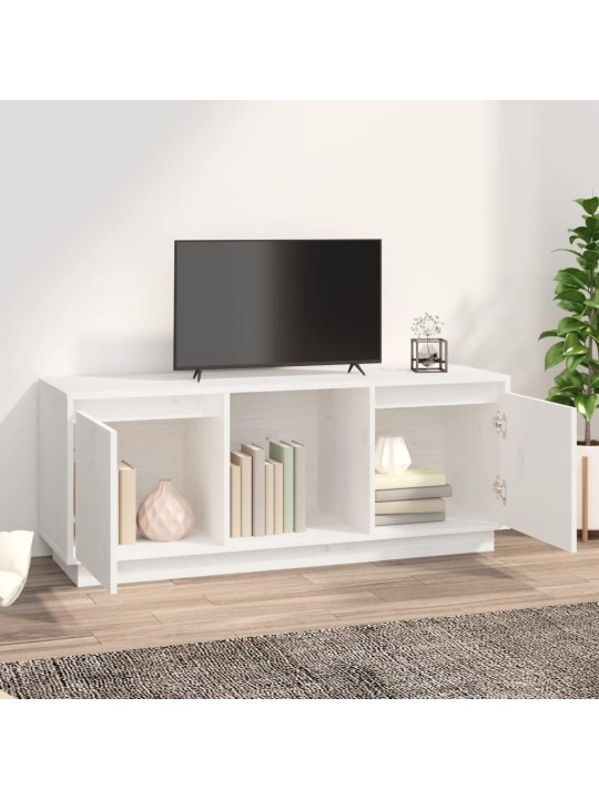 TV skříňka bílá 110,5 x 35 x 44 cm masivní borové dřevo
