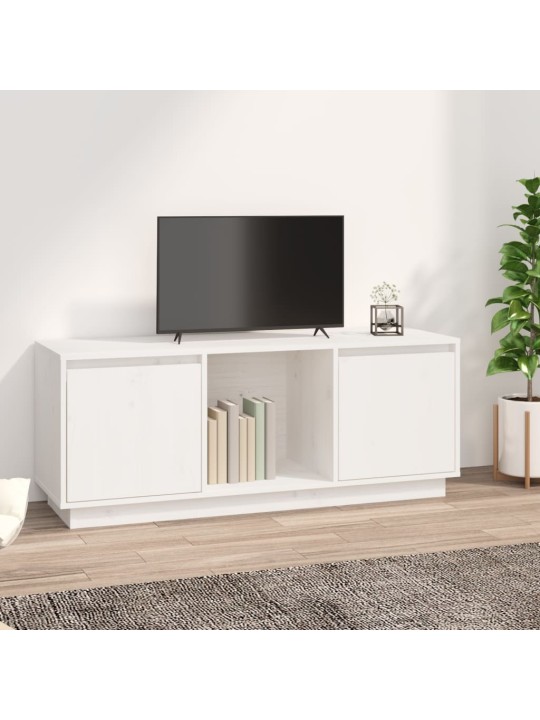 TV skříňka bílá 110,5 x 35 x 44 cm masivní borové dřevo