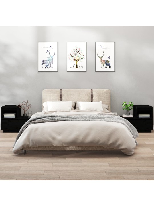 Noční stolky 2 ks černé 60 x 34 x 51 cm masivní borové dřevo