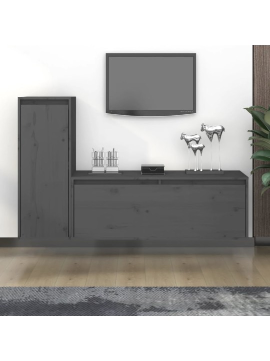 TV skříňky 2 ks šedé masivní borové dřevo