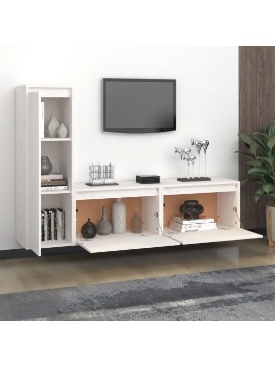 TV skříňky 3 ks bílé masivní borové dřevo
