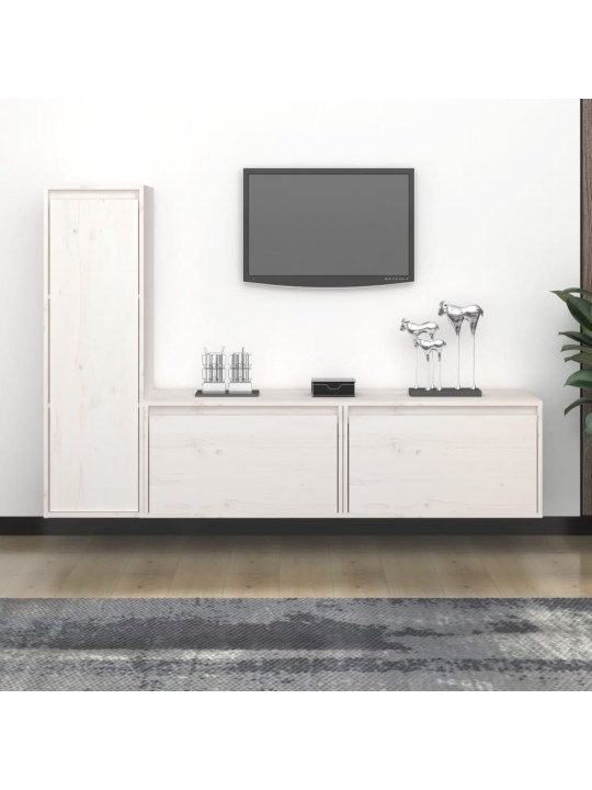 TV skříňky 3 ks bílé masivní borové dřevo