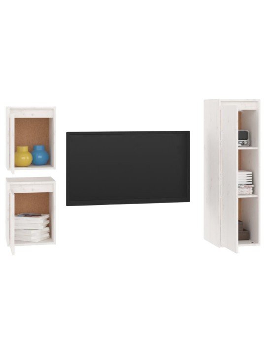 TV skříňky 3 ks bílé masivní borové dřevo