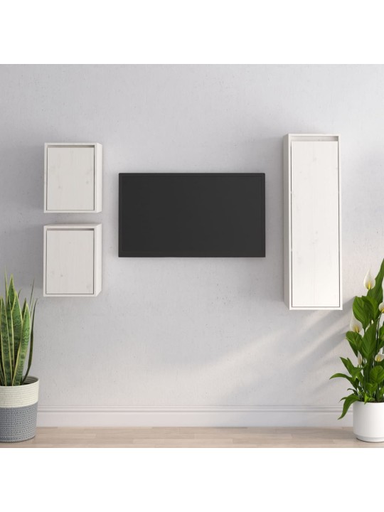 TV skříňky 3 ks bílé masivní borové dřevo