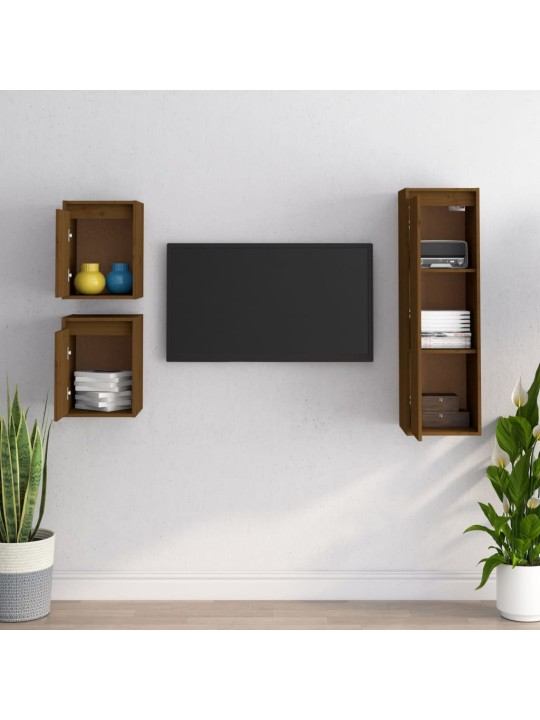 TV skříňky 3 ks medově hnědé masivní borové dřevo