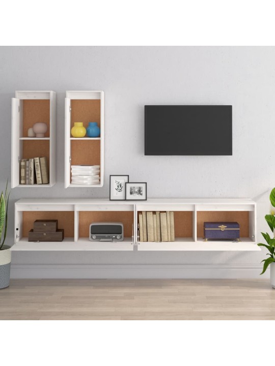 TV skříňky 4 ks bílé masivní borové dřevo