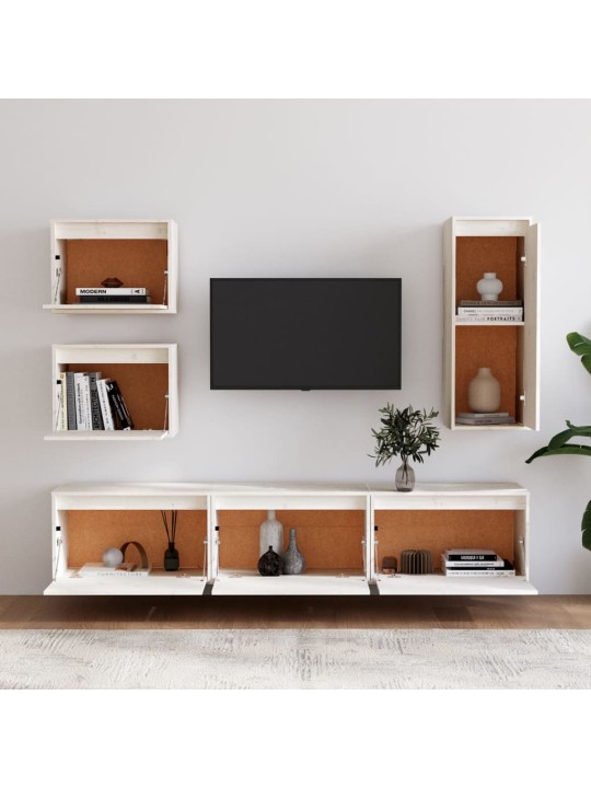 TV skříňky 6 ks bílé masivní borové dřevo