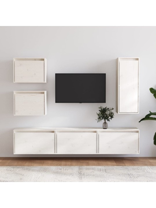 TV skříňky 6 ks bílé masivní borové dřevo