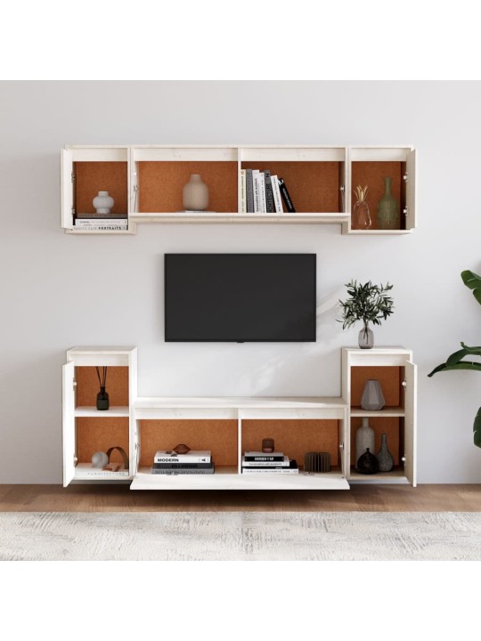 TV skříňky 6 ks bílé masivní borové dřevo