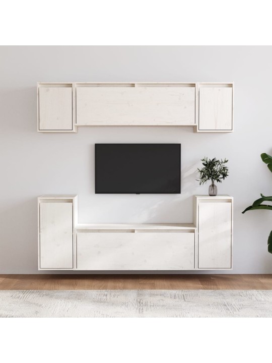 TV skříňky 6 ks bílé masivní borové dřevo