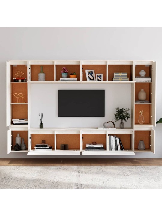 TV skříňky 8 ks bílé masivní borové dřevo