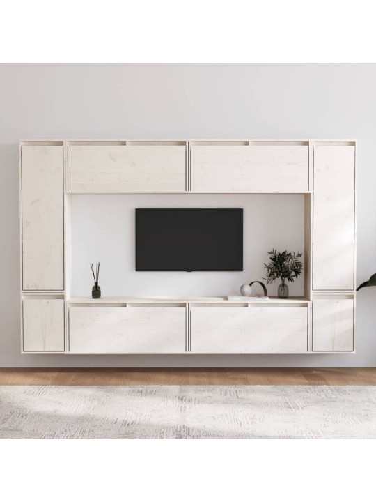 TV skříňky 8 ks bílé masivní borové dřevo
