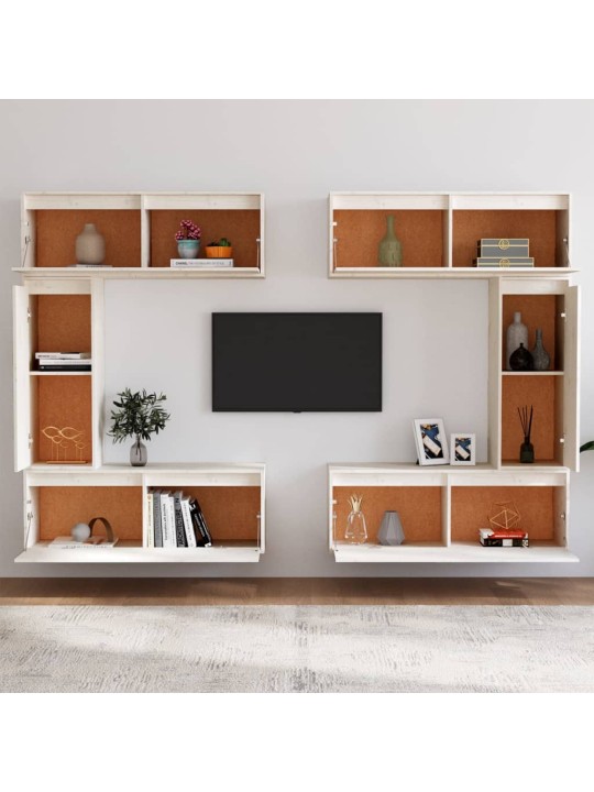 TV skříňky 6 ks bílé masivní borové dřevo