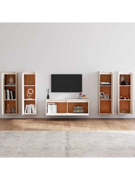 TV skříňky 5 ks bílé masivní borové dřevo