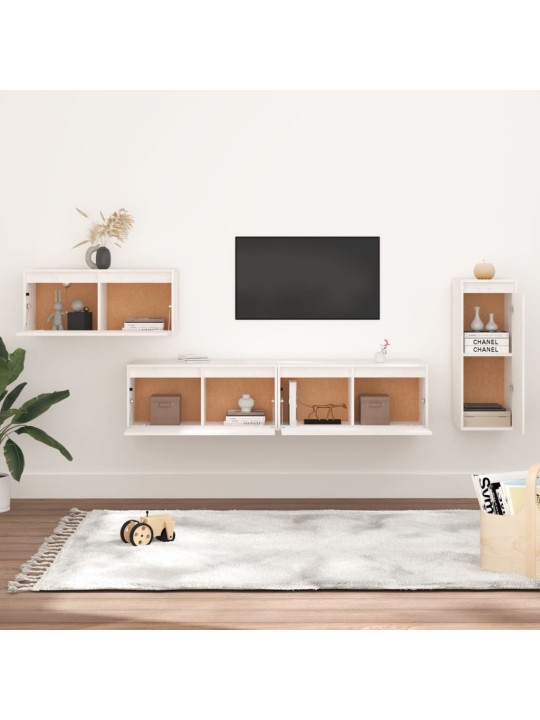 TV skříňky 4 ks bílé masivní borové dřevo