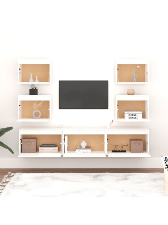 TV skříňky 7 ks bílé masivní borové dřevo