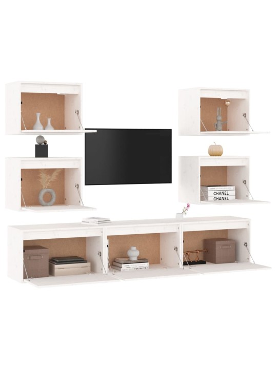 TV skříňky 7 ks bílé masivní borové dřevo
