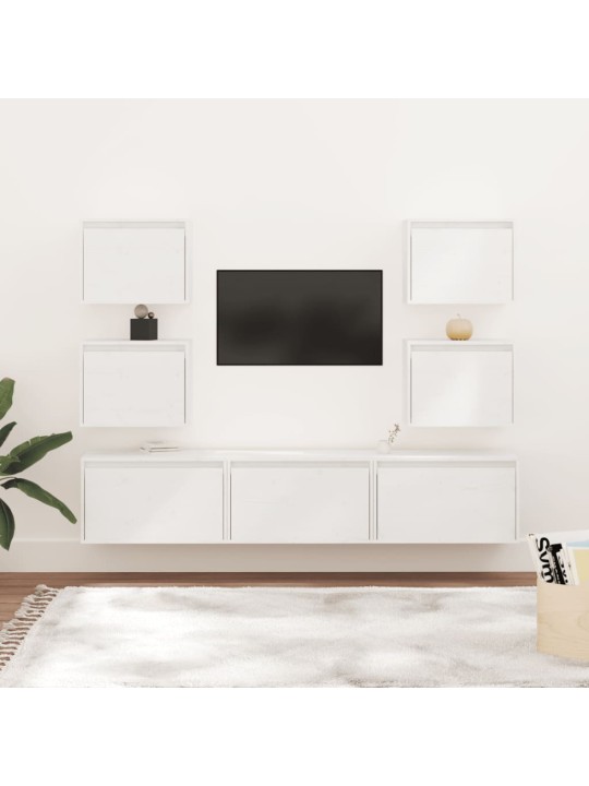 TV skříňky 7 ks bílé masivní borové dřevo