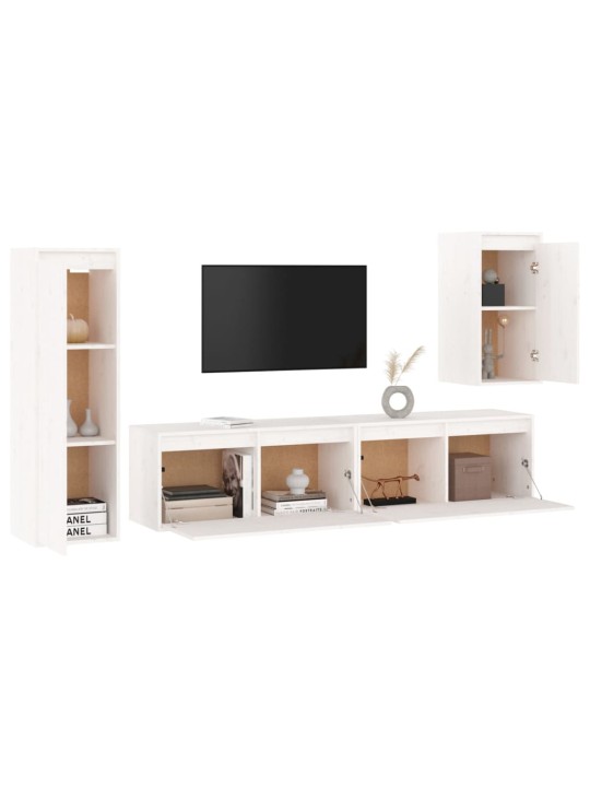 TV skříňky 4 ks bílé masivní borové dřevo