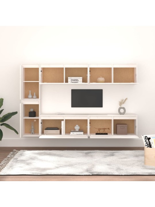 TV skříňky 6 ks bílé masivní borové dřevo