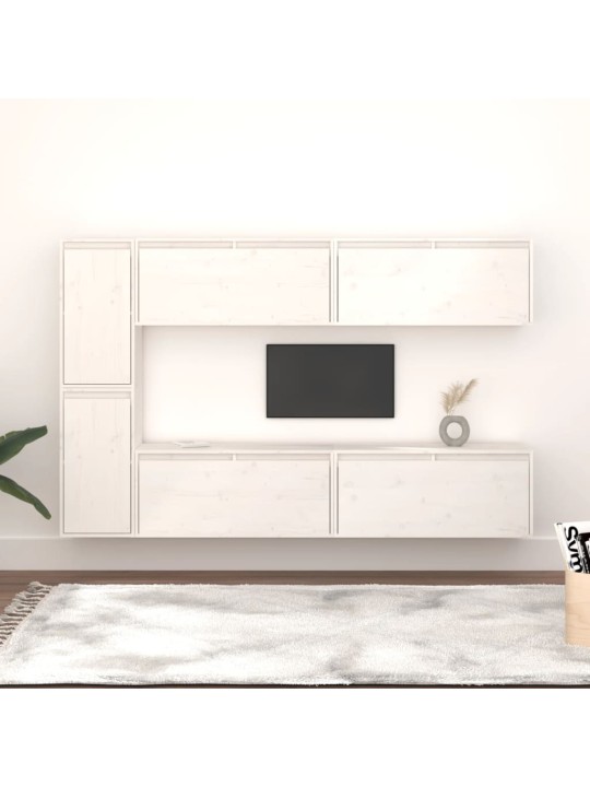 TV skříňky 6 ks bílé masivní borové dřevo