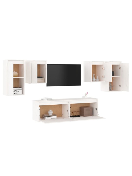 TV skříňky 6 ks bílé masivní borové dřevo