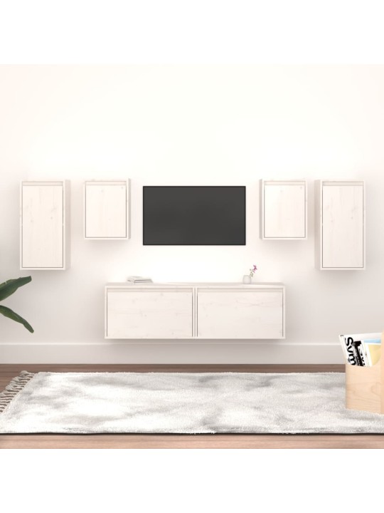 TV skříňky 6 ks bílé masivní borové dřevo
