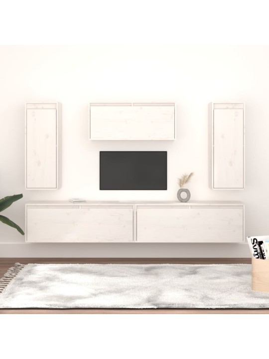 TV skříňky 5 ks bílé masivní borové dřevo