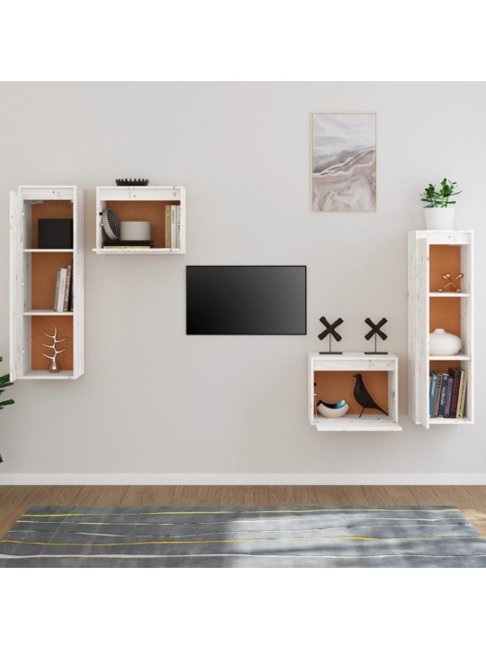 TV skříňky 4 ks bílé masivní borové dřevo