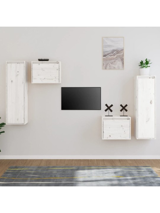 TV skříňky 4 ks bílé masivní borové dřevo