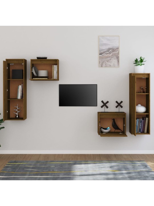 TV skříňky 4 ks medově hnědé masivní borové dřevo
