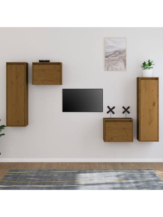 TV skříňky 4 ks medově hnědé masivní borové dřevo