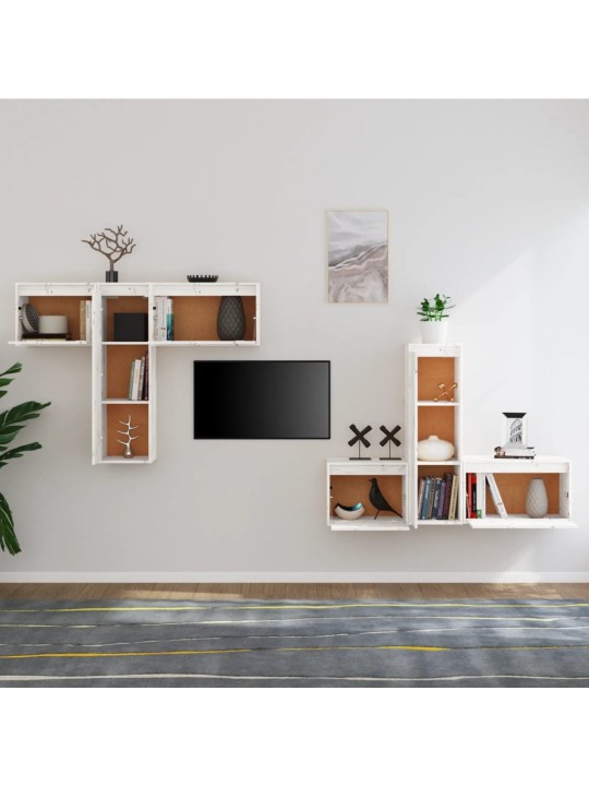 TV skříňky 6 ks bílé masivní borové dřevo